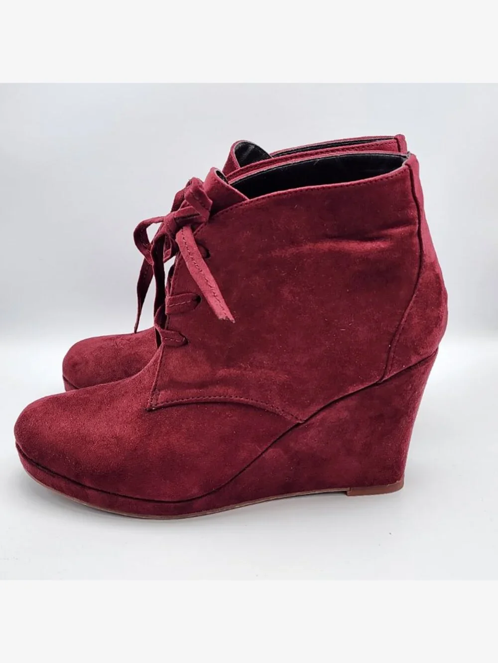 Y2K Maroon Velvet Wedge Booties | Women's 6